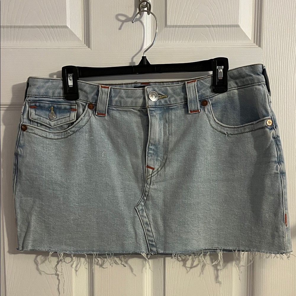 True Religion Light Blue Frayed Mini Skirt